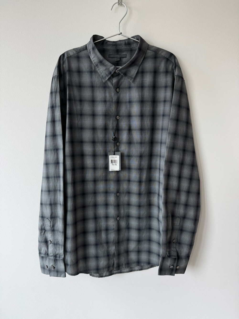 NWT John Varvatos Gray Check Casual Button Up Shirt - Size XXL